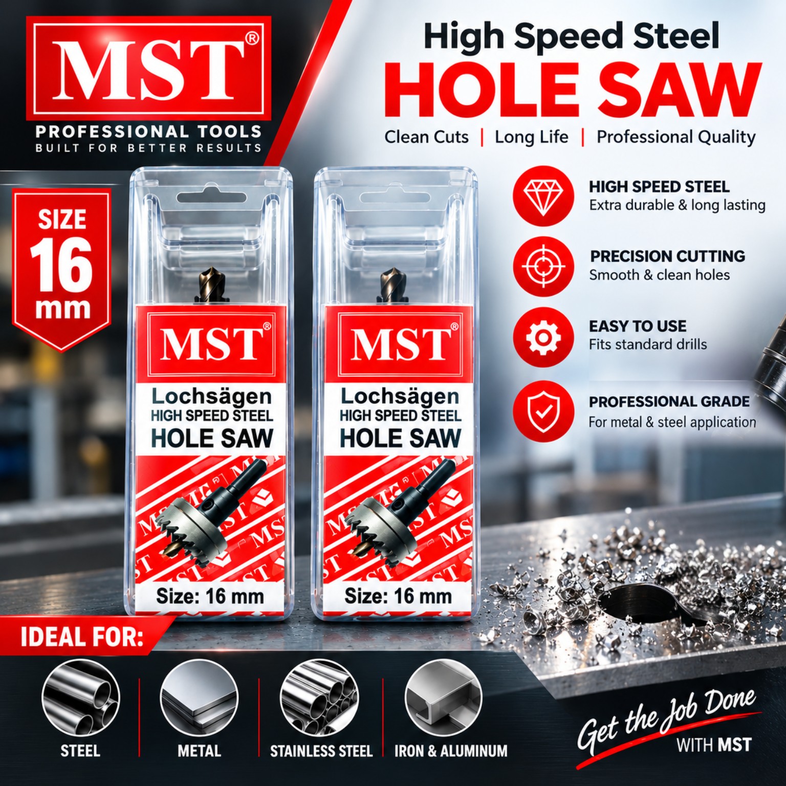 MST high speed steel hole saw 16mm